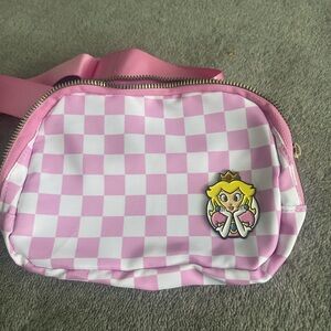 Pink Princess Peach Checkered Crossbody Bag